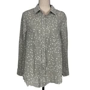 Melissa Nepton Star Print Button Front Shirt Top 100% Cotton Grey Size Medium